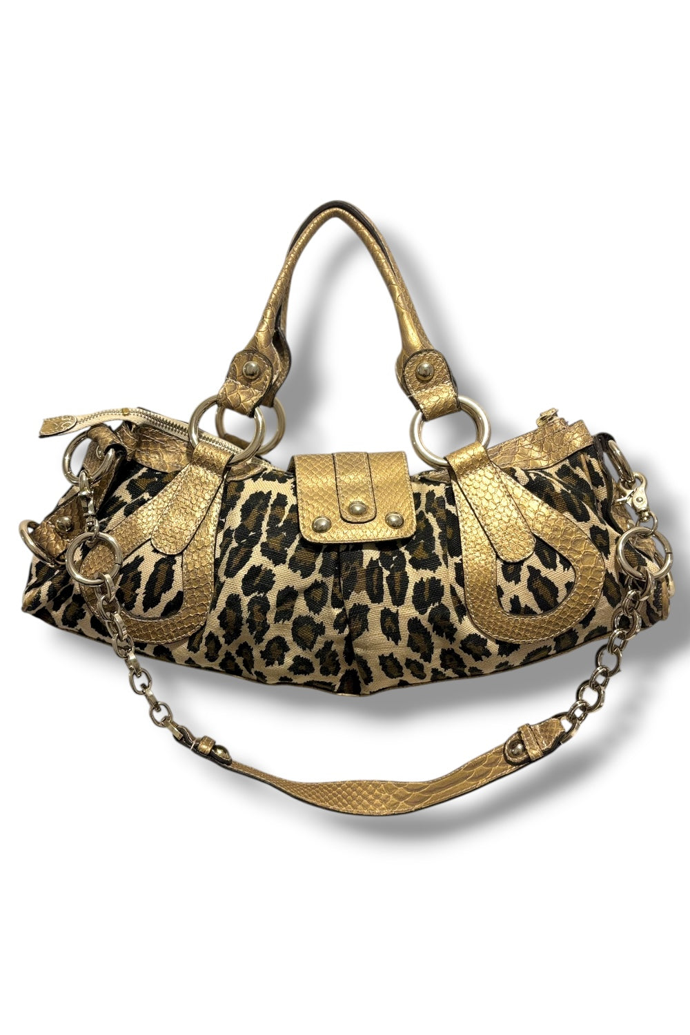 Guess RARE Brown & Gold Snake / Croc Leather PVC & Leopard Print Shoulder Bag