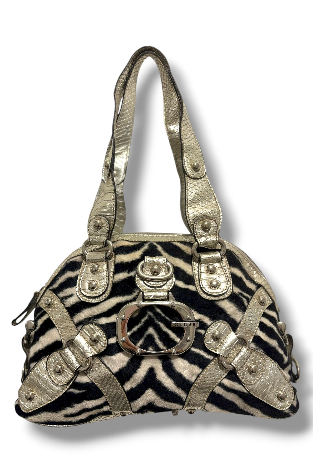 Guess RARE Black & White Zebra Animal Print Faux Fur & Leather PVC Shoulder Bag