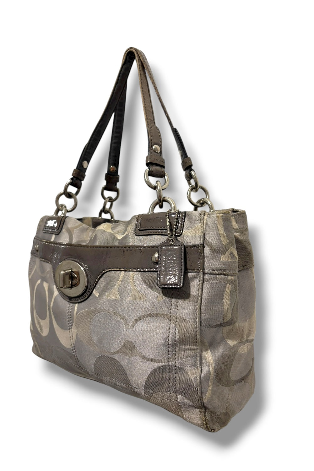 Coach Grey / Silver Penelope Canvas & Leather Signature Large Tote Shoulder Bag