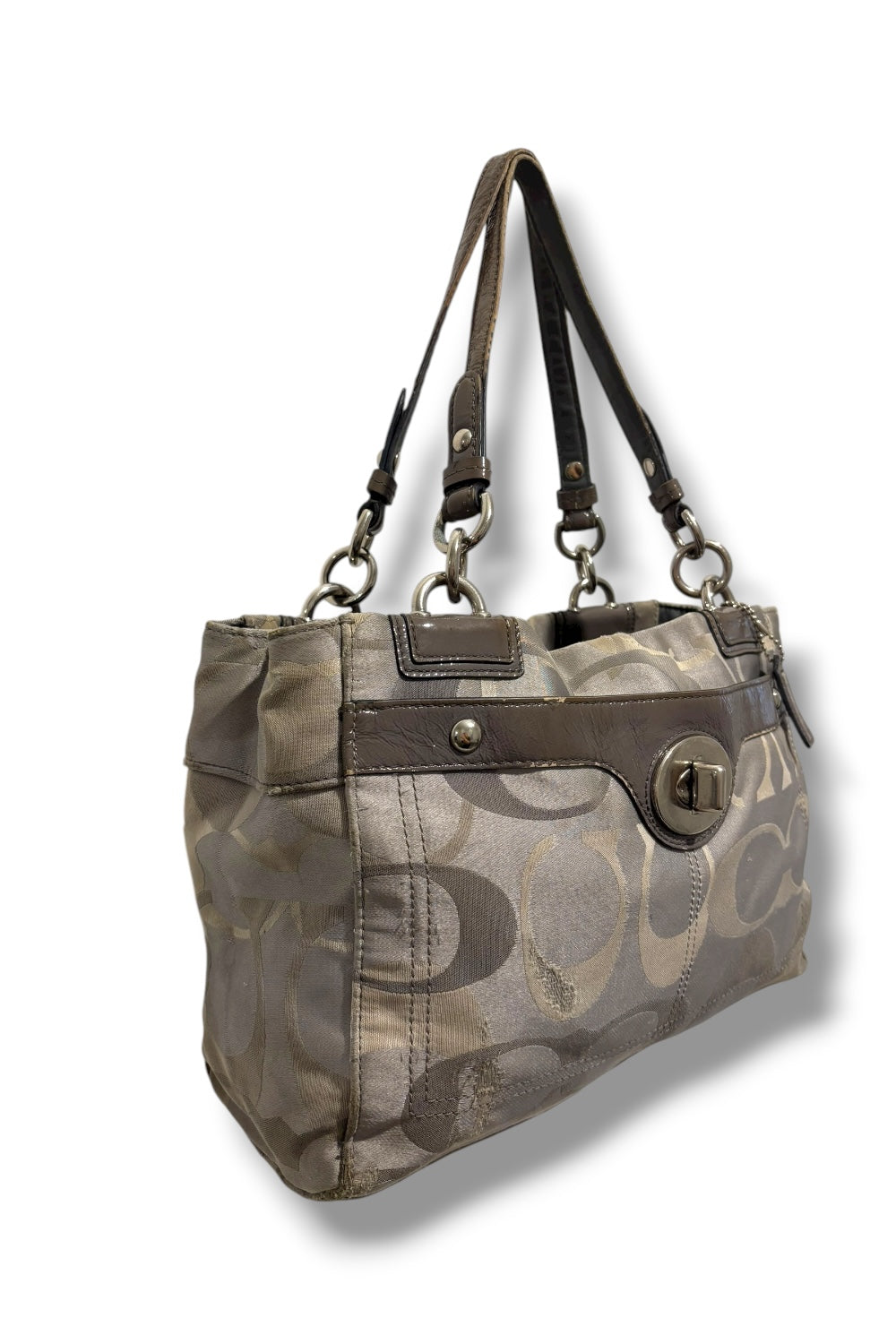 Coach Grey / Silver Penelope Canvas & Leather Signature Large Tote Shoulder Bag