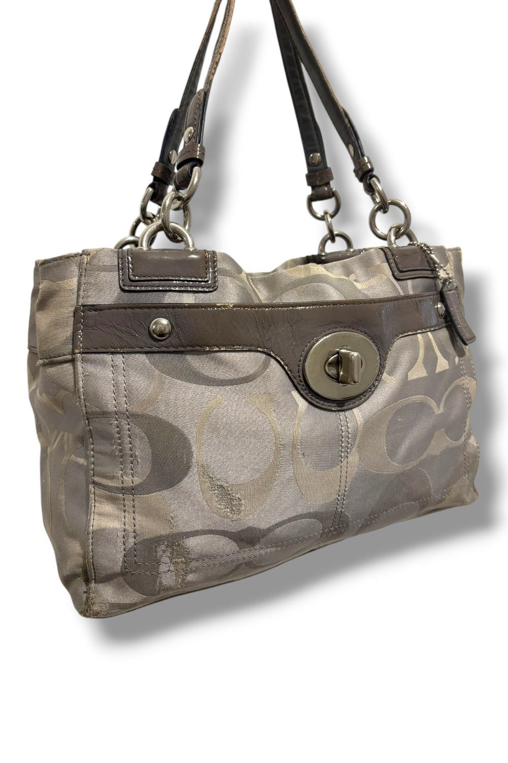 Coach Grey / Silver Penelope Canvas & Leather Signature Large Tote Shoulder Bag