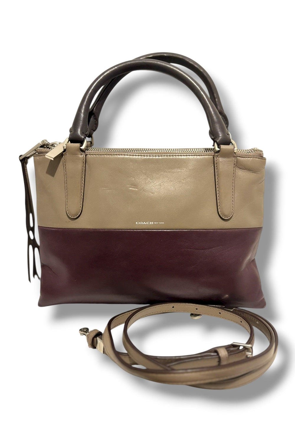 Coach Mini Borough RARE Vintage Retro Colour block Leather Oxblood & Grey Shoulder Bag