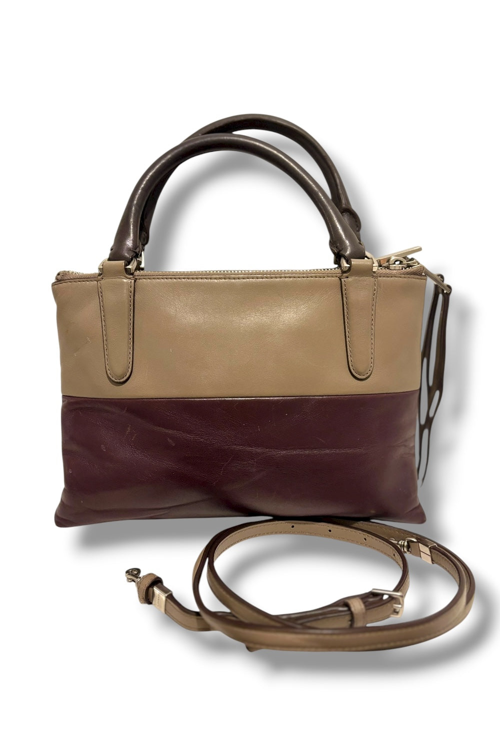 Coach Mini Borough RARE Vintage Retro Colour block Leather Oxblood & Grey Shoulder Bag
