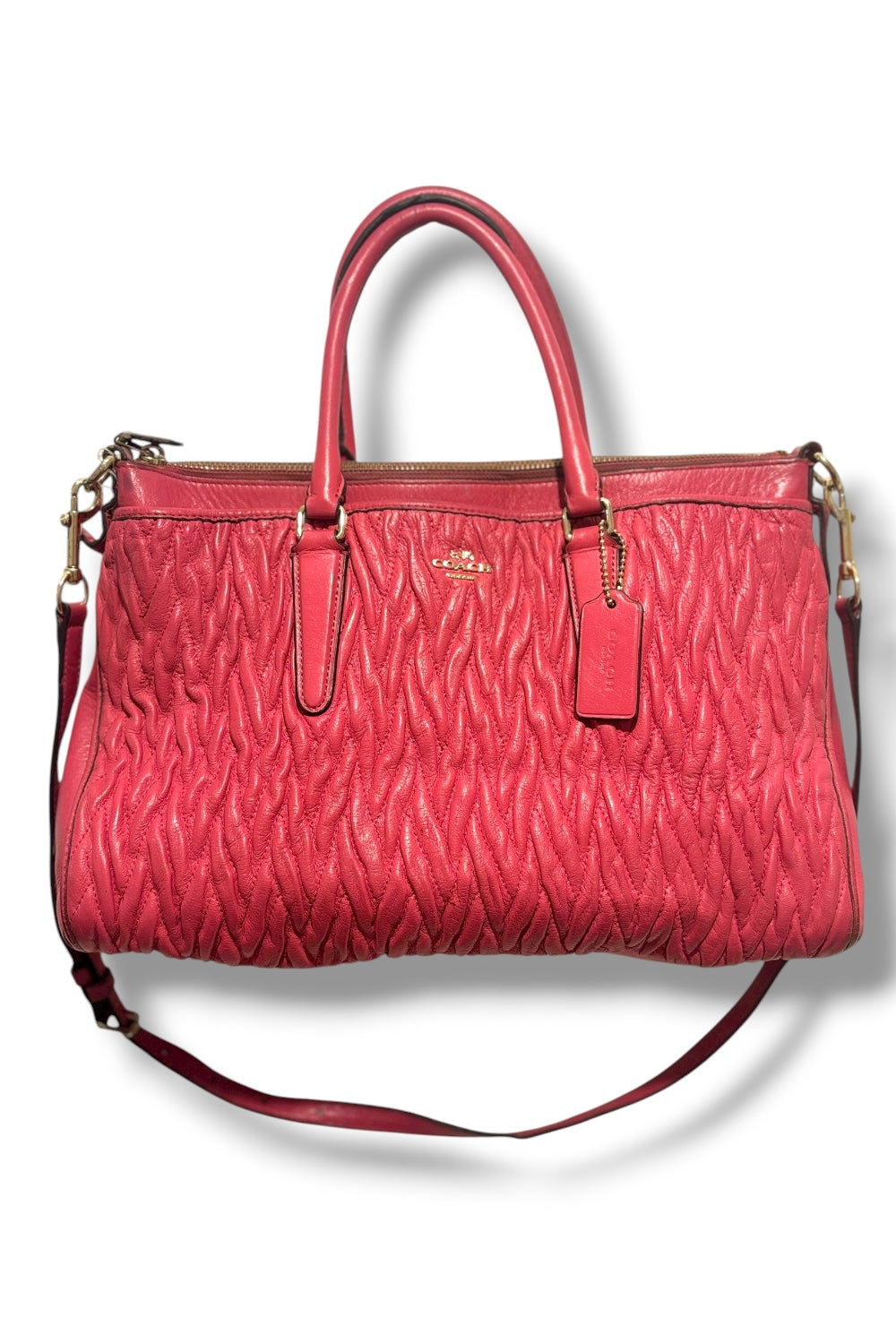 Coach Pink Leather Gathered Twist Madison Carryall Vintage Coral Shoulder Bag