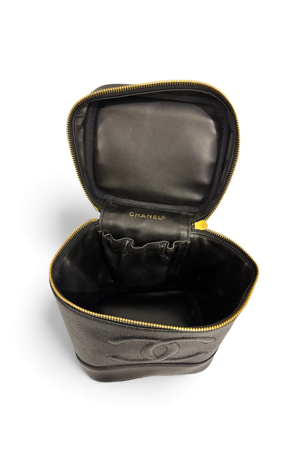Chanel Black Caviar Leather Timeless Vanity Case Vintage Handbag