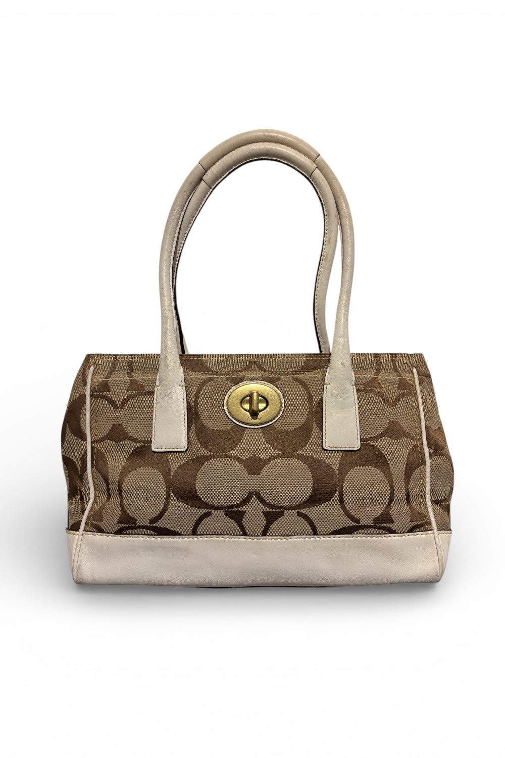 Coach Hamptons Madeline Brown & White Vintage Satchel Handbag Shoulder Bag