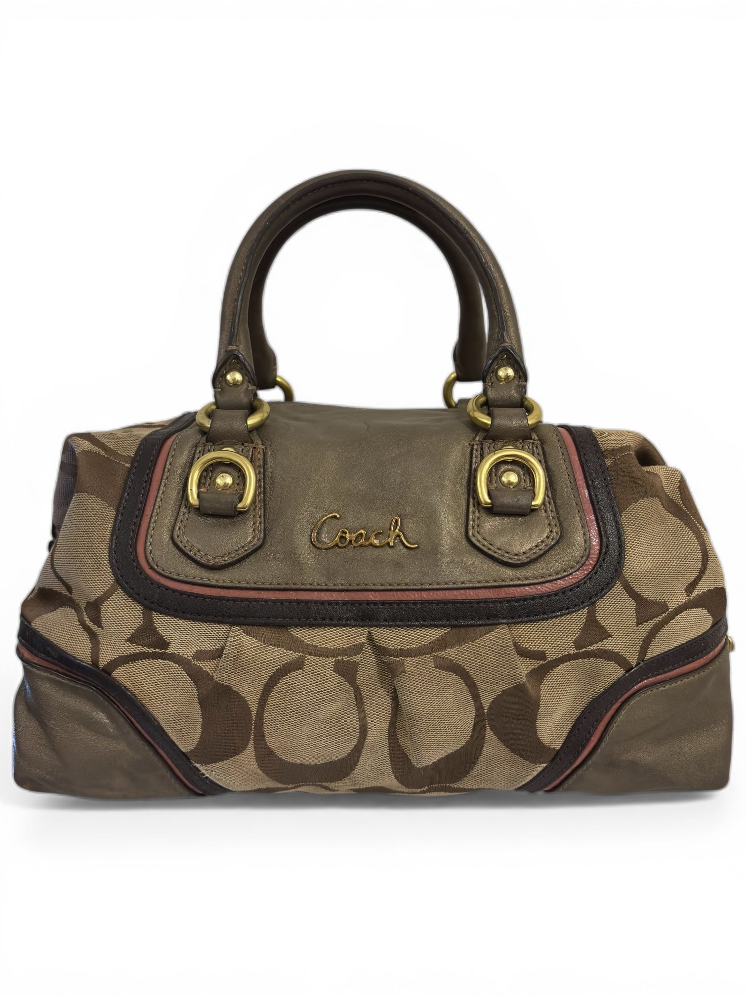 Coach Brown Ashley Signature Metallic Canvas & Leather Vintage Satchel Handbag