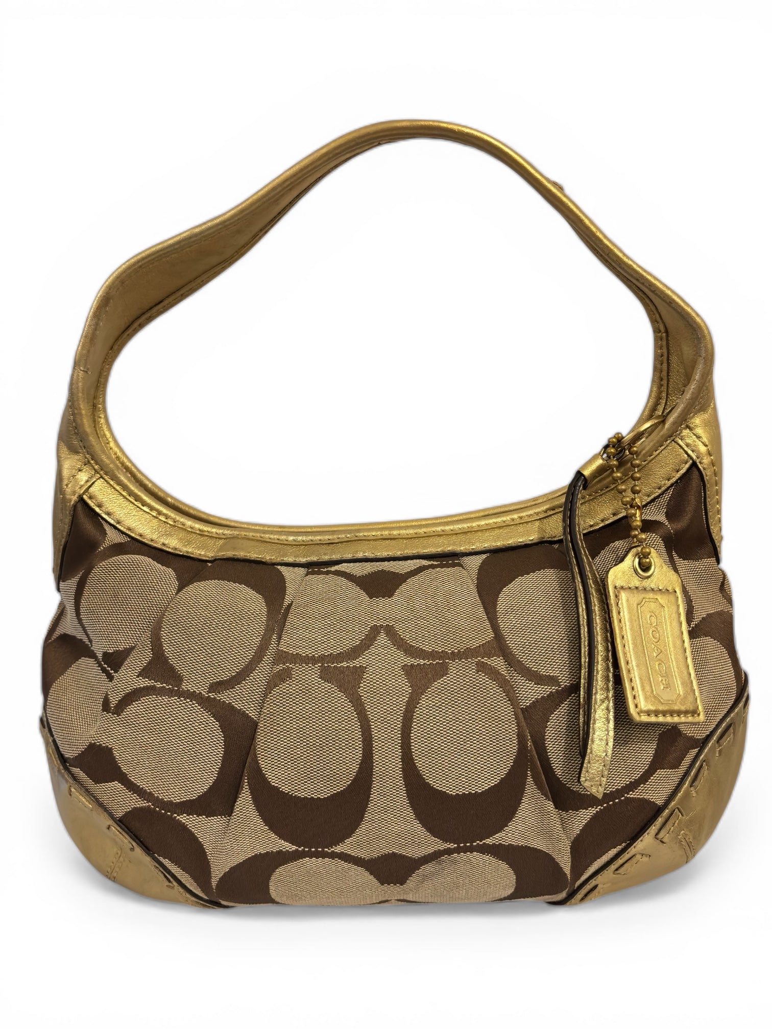 Coach Signature Brown & Gold Metallic Vintage Ergo Pleated Vintage Hobo Shoulder Bag