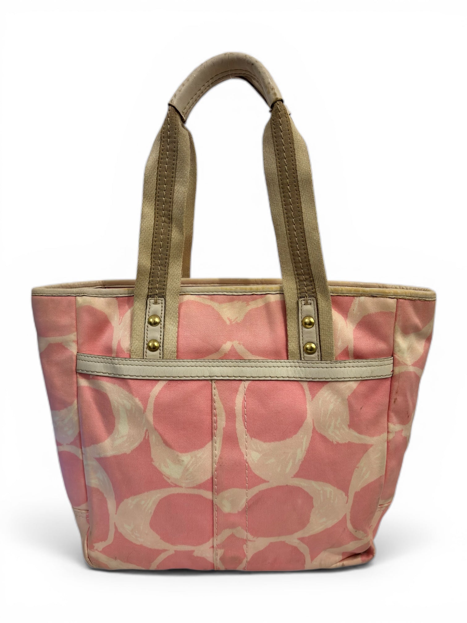 Coach Hampton Pink & White Canvas & Leather Signature Scribble Vintage Tote Shoulder Bag