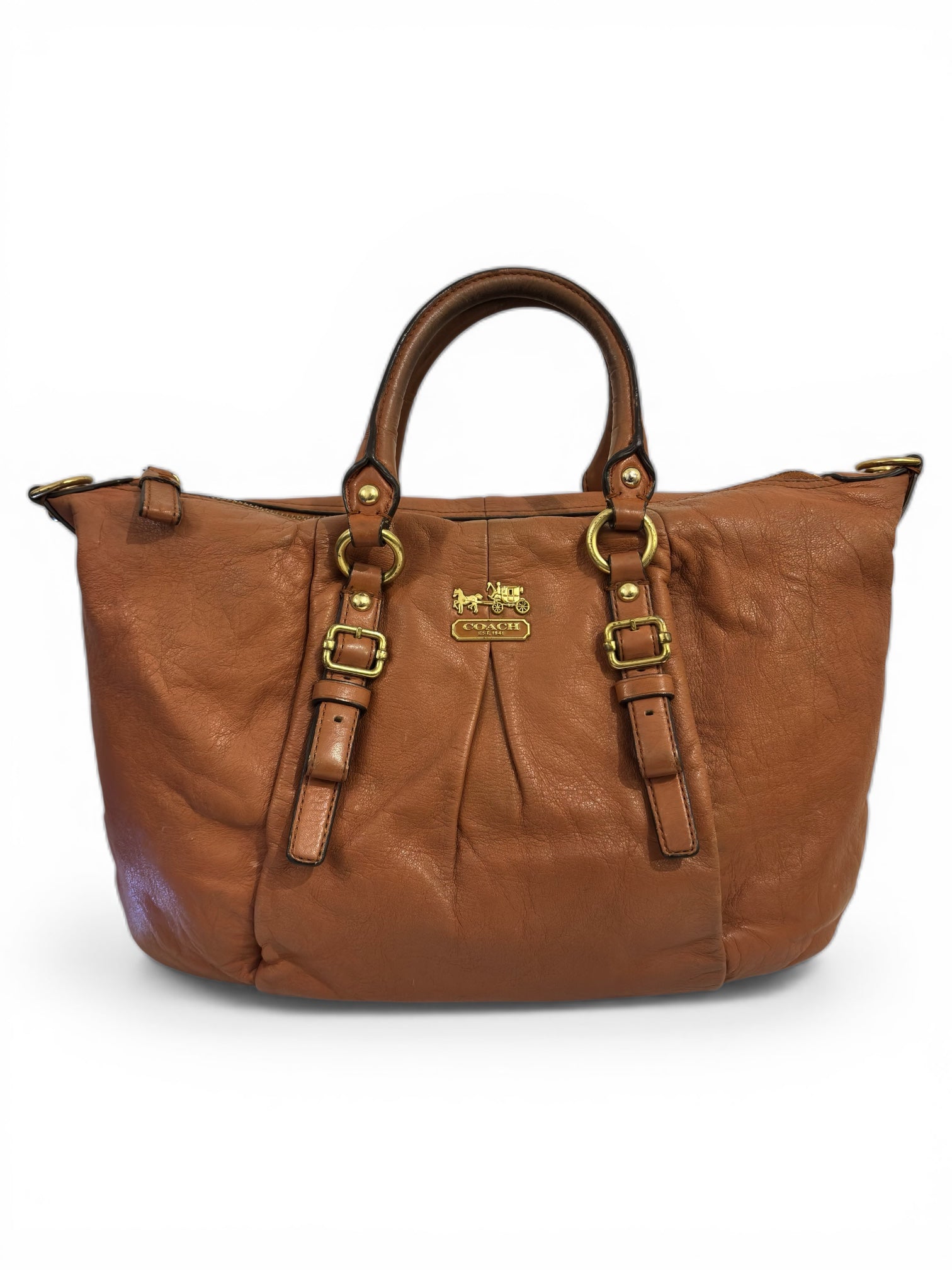 Coach Madison Brown Tan Juliette Leather Pleated Vintage Satchel Handbag