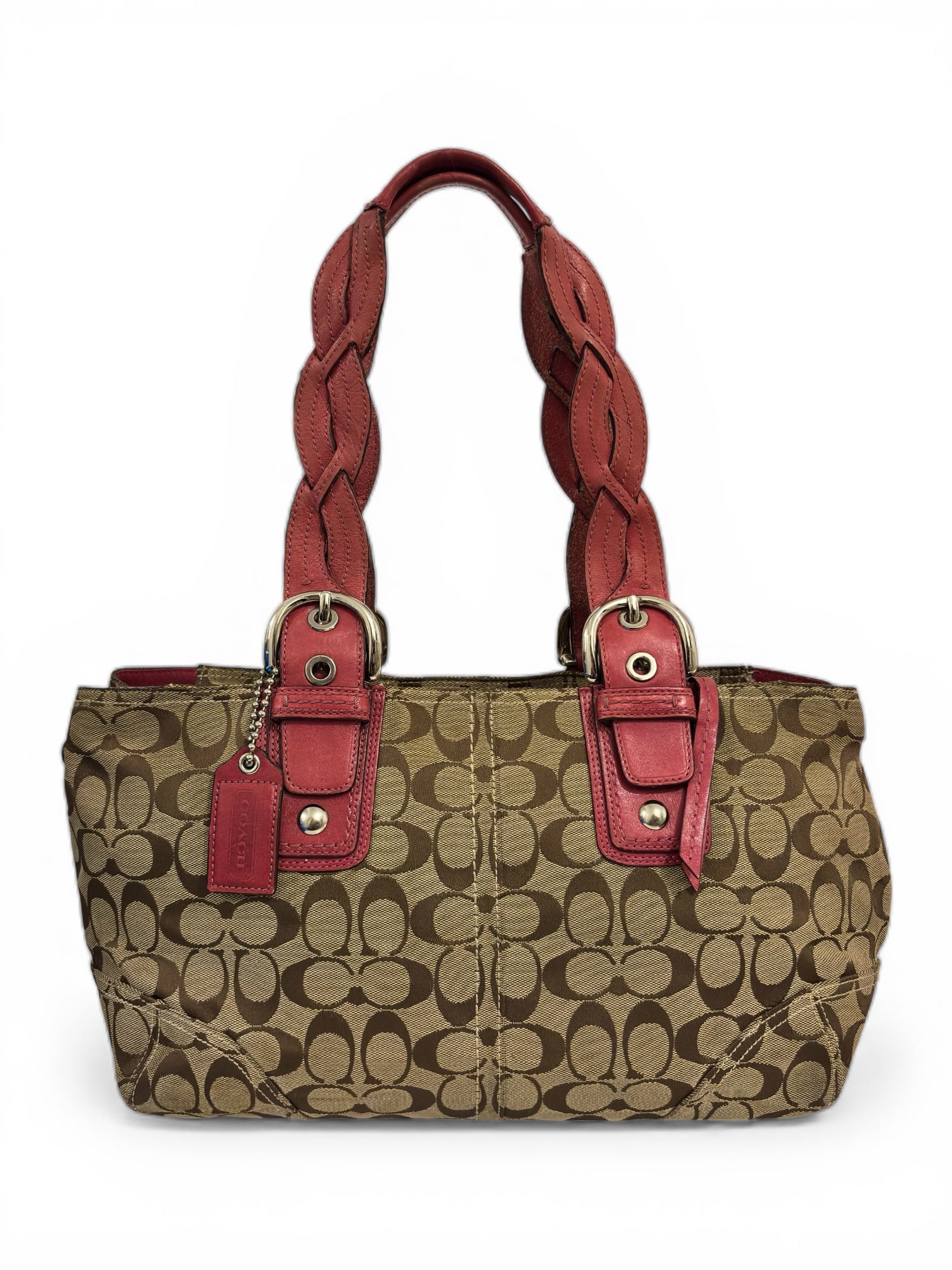 Coach Rare Signature Vintage Soho Braided Brown & Pink Canvas / Leather 2008 Shoulder Bag