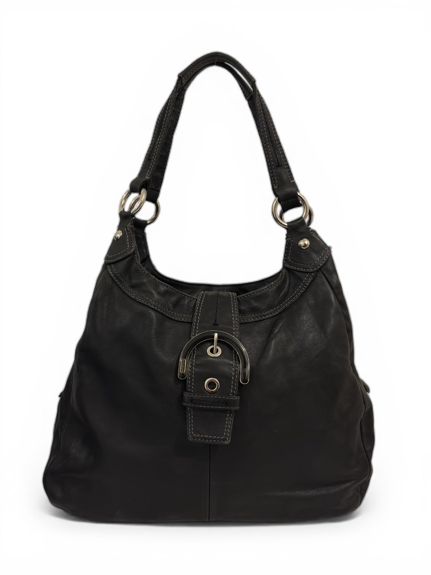 Coach Black Soft Leather Soho Lynn Buckle Vintage Large Hobo Shoulder Bag