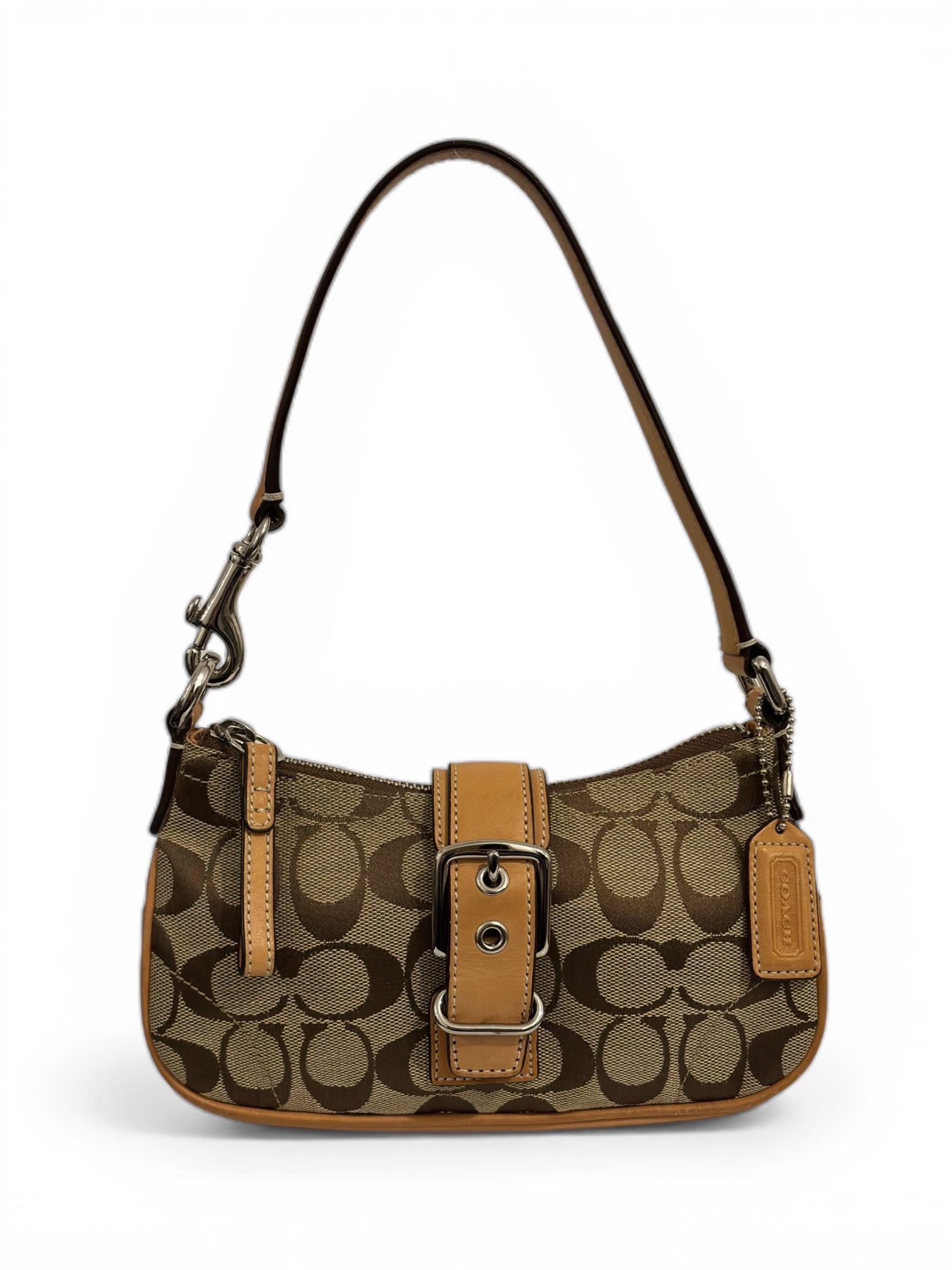 Coach Brown & Beige Tan Signature Mini Soho Demi Canvas & Leather Vintage Hobo Shoulder Bag