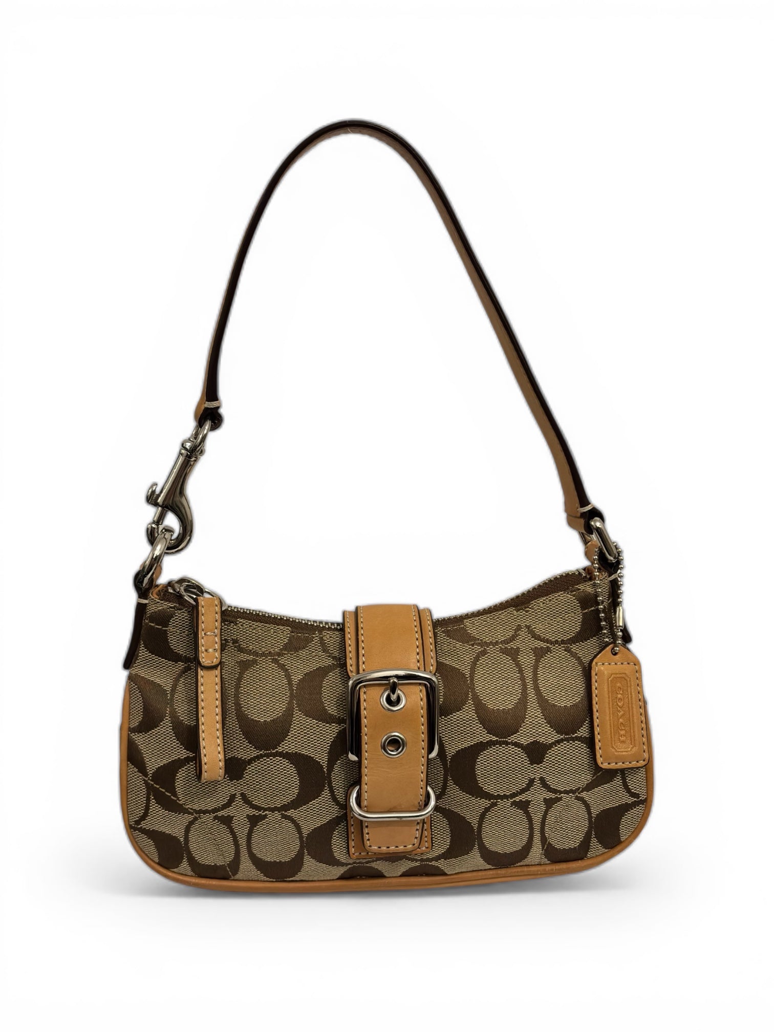 Coach Brown & Beige Tan Signature Mini Soho Demi Canvas & Leather Vintage Hobo Shoulder Bag