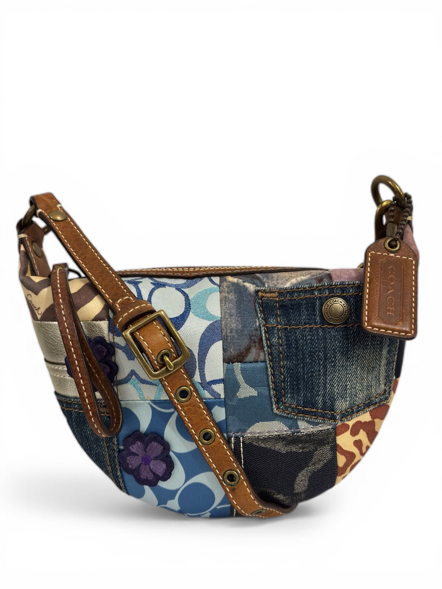 Coach Denim Patchwork Multicolour Blue / Purple Canvas & Leather Vintage Crossbody Bag