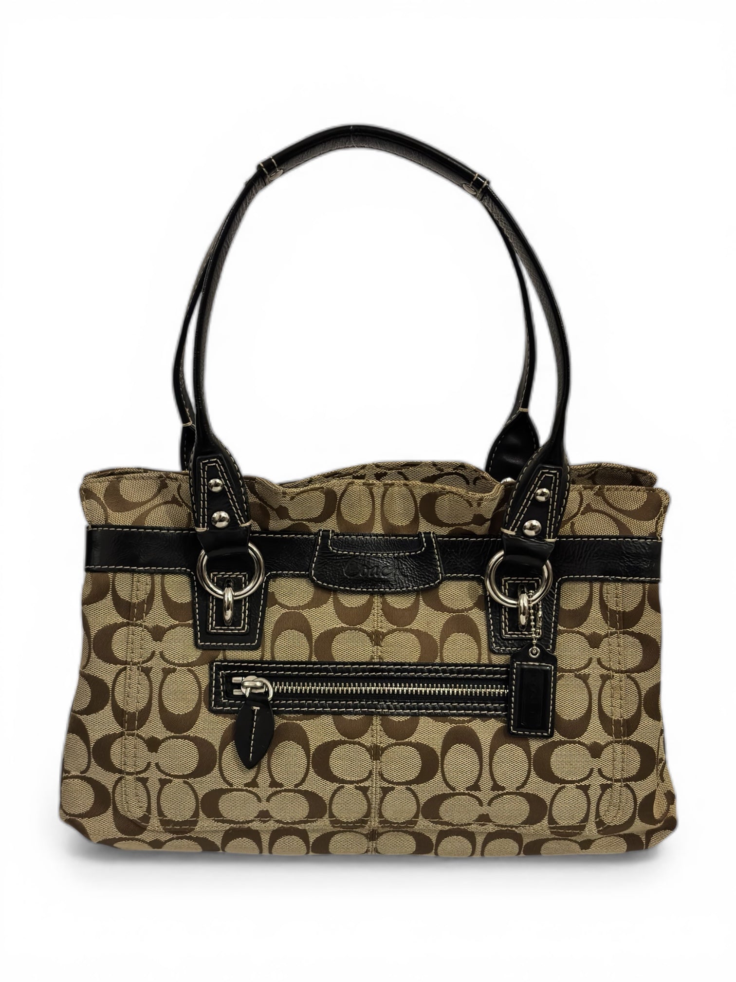 Coach 'Penelope' Signature Brown Canvas & Patent Leather Vintage Shoulder Bag