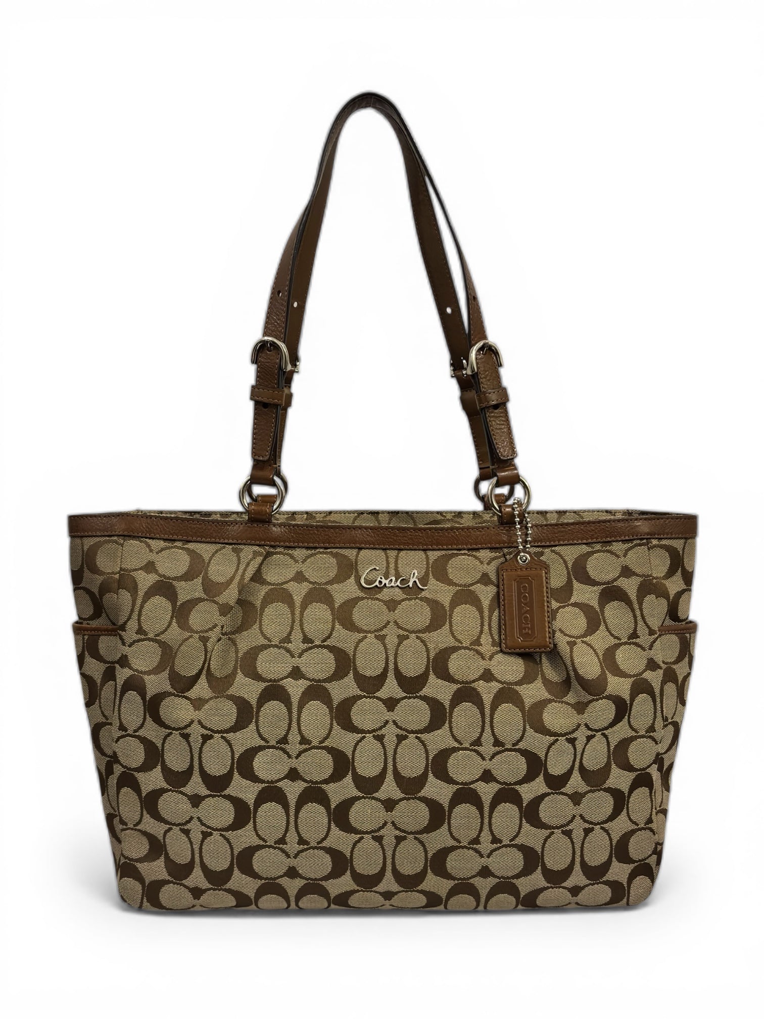 Coach Brown Signature Pleated Canvas & Leather Vintage City Tote Shoulder Bag