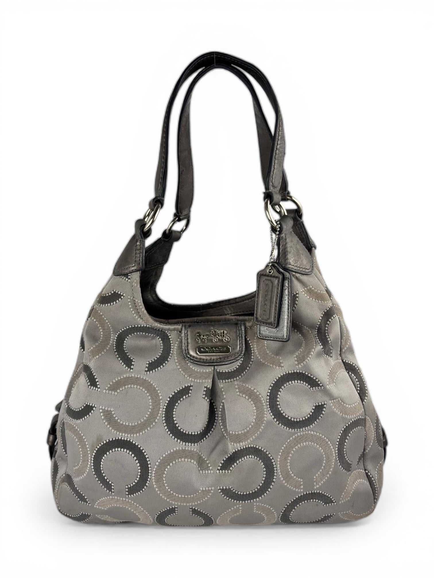 Coach Grey & Silver Madison Maggie Signature Sateen Hobo Shoulder Bag