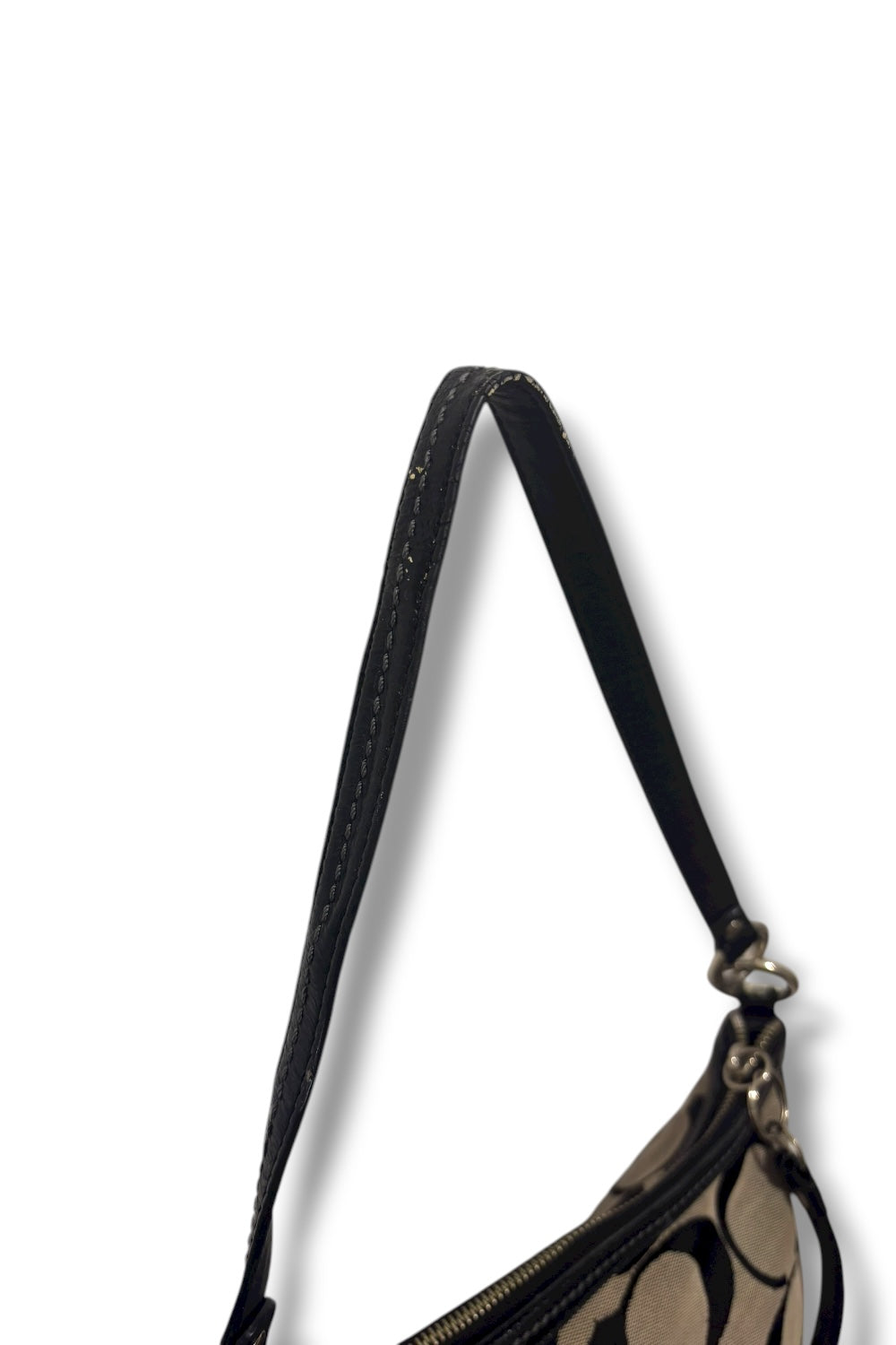 Coach Black / Grey Canvas & Leather Signature Monogram Vintage Shoulder Bag