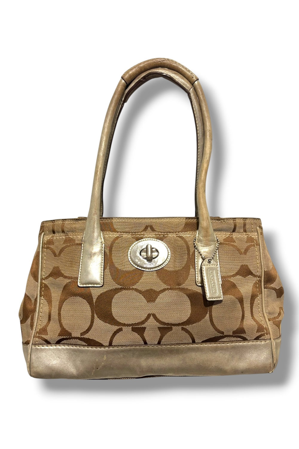 Coach Brown Tan & Gold Hampton Signature Canvas & Leather Shoulder Bag