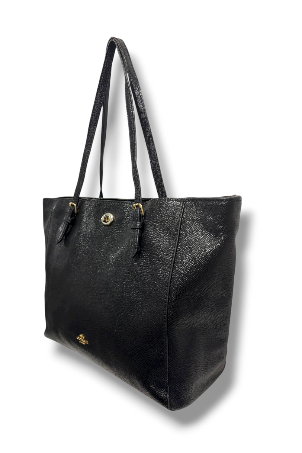 Coach Black Genuine Leather Turn lock Large Gold Hardware Tote Shoulder Bag