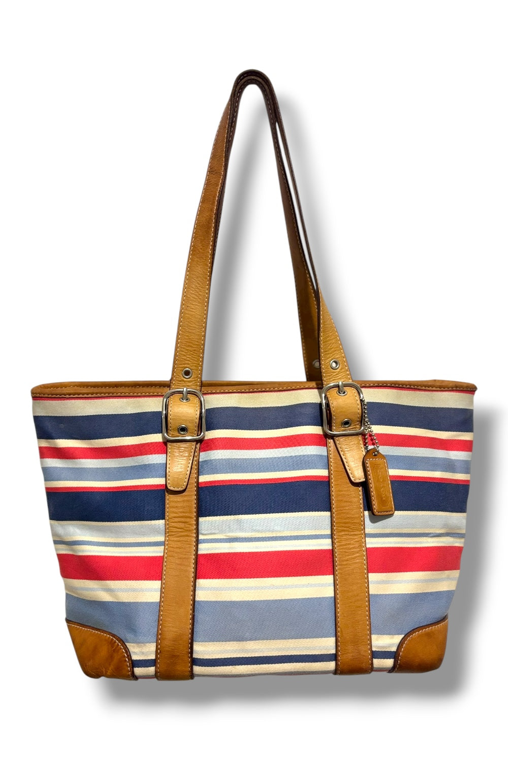 Coach Vintage Hampton Satin & Leather Multicolour Striped Tote Shoulder Bag