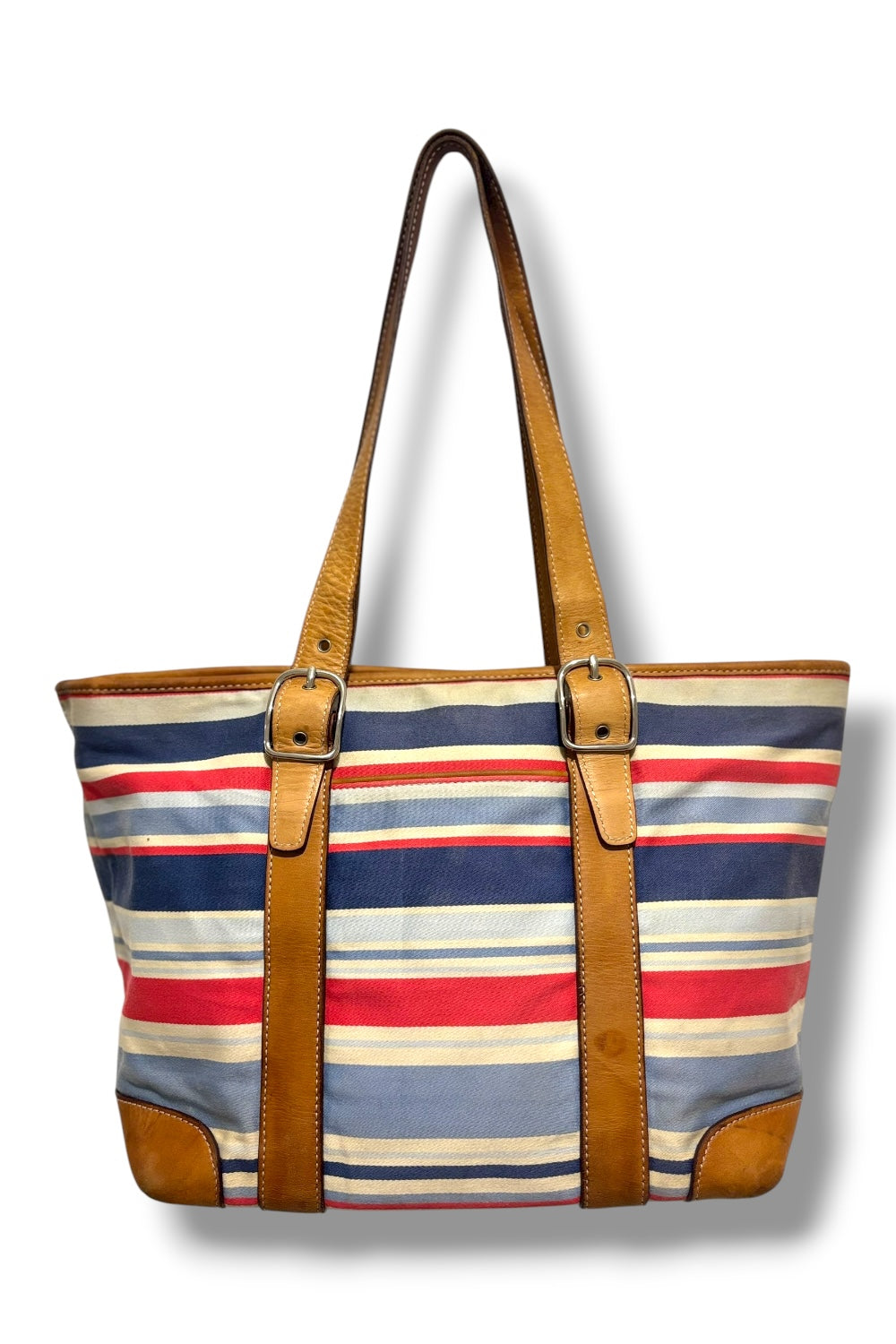 Coach Vintage Hampton Satin & Leather Multicolour Striped Tote Shoulder Bag