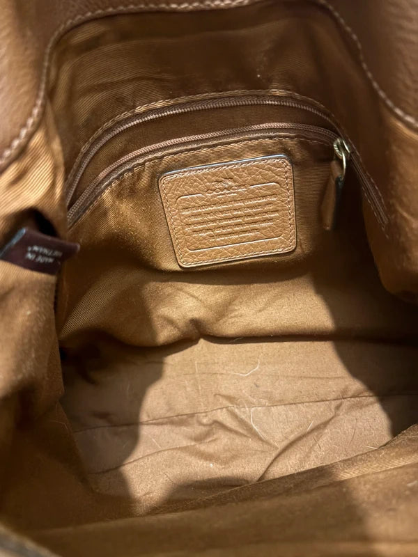 Coach Edie Brown / Tan Pebbled Leather Vintage Large Shoulder Bag