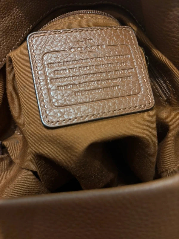Coach Edie Brown / Tan Pebbled Leather Vintage Large Shoulder Bag