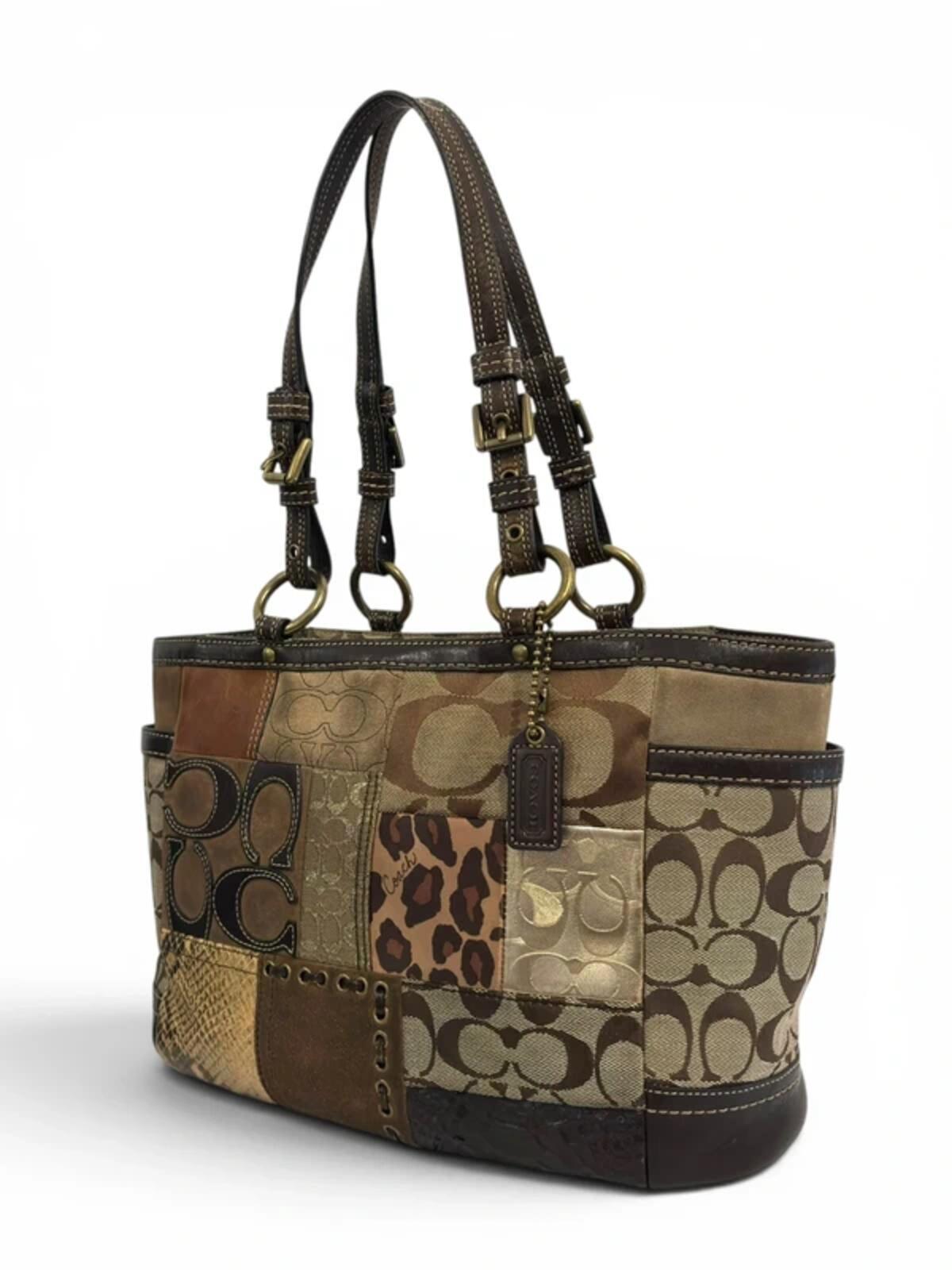 Coach Patchwork Brown Canvas Leather & Suede Cheetah Animal Print Gallery Vintage Tote Shoulder Bag