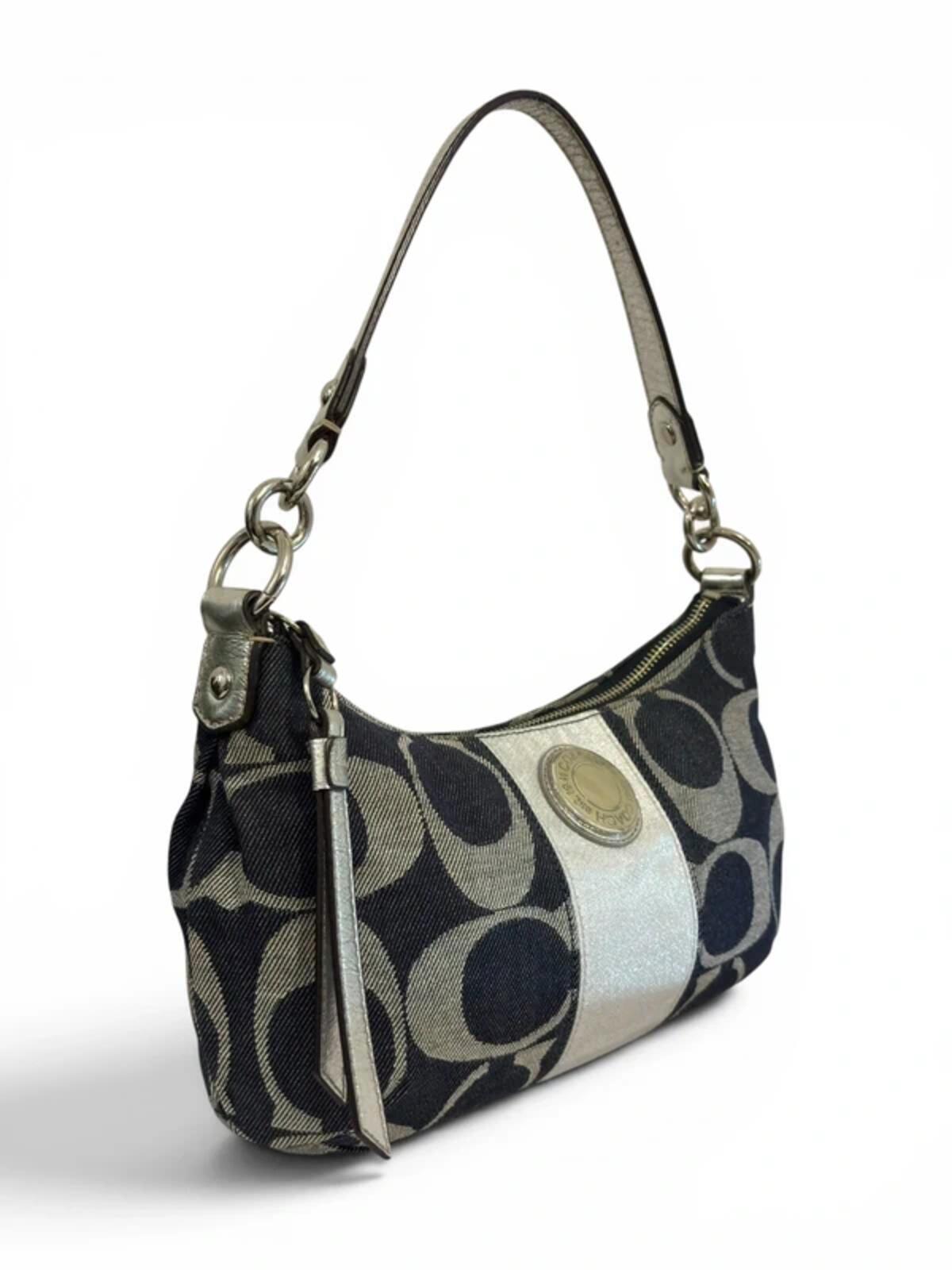 Coach Denim Blue & Silver Demi Signature Baguette Rare F19694 Shoulder Bag