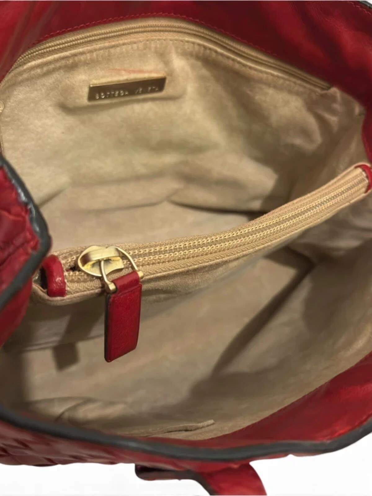 Bottega Veneta Red Leather Intrecciato Fourre Tote Woven Shoulder Bag