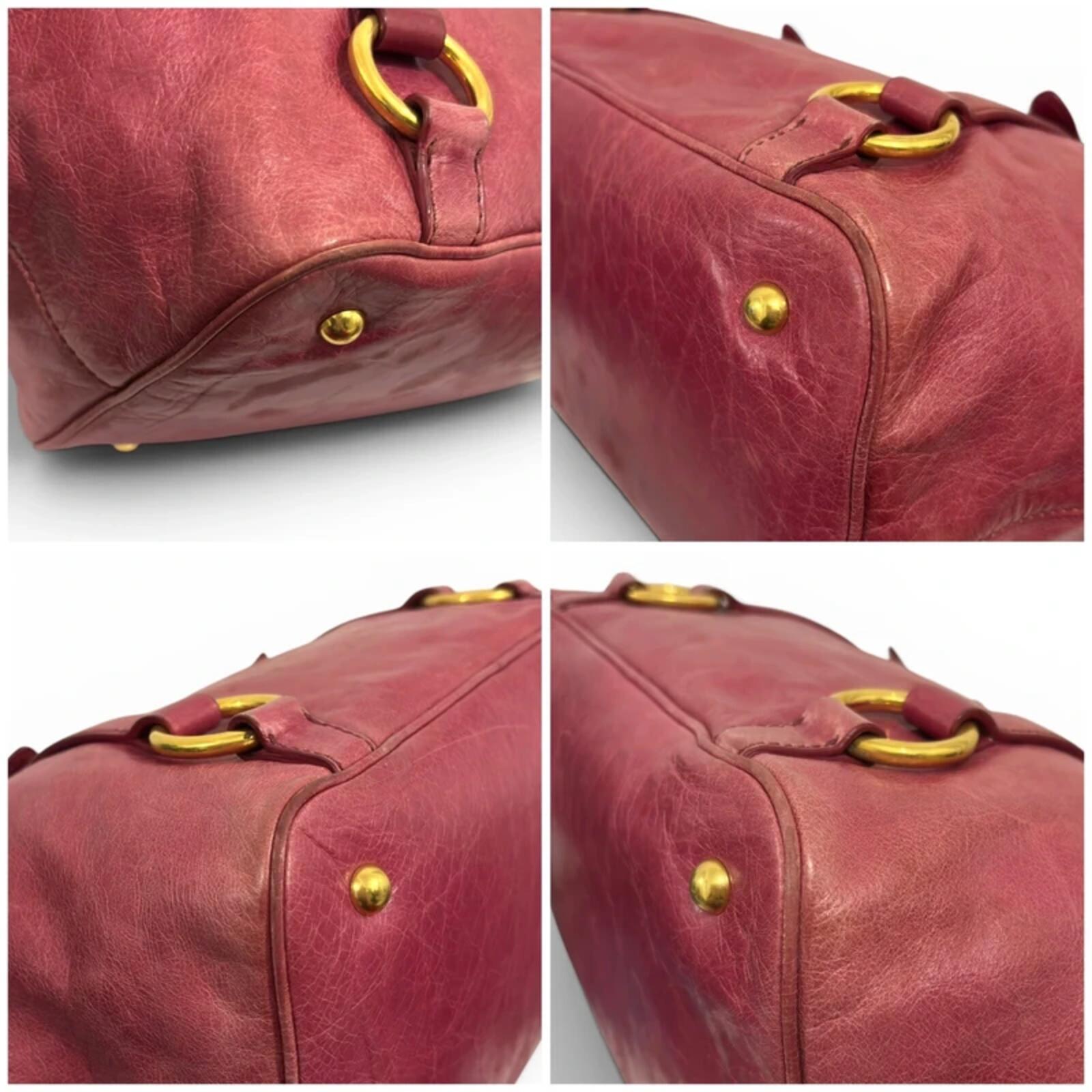 Miu Miu Pink Fuchsia Vitello Lux Leather 2-Way Shine Crossbody / Tote Shoulder Bag