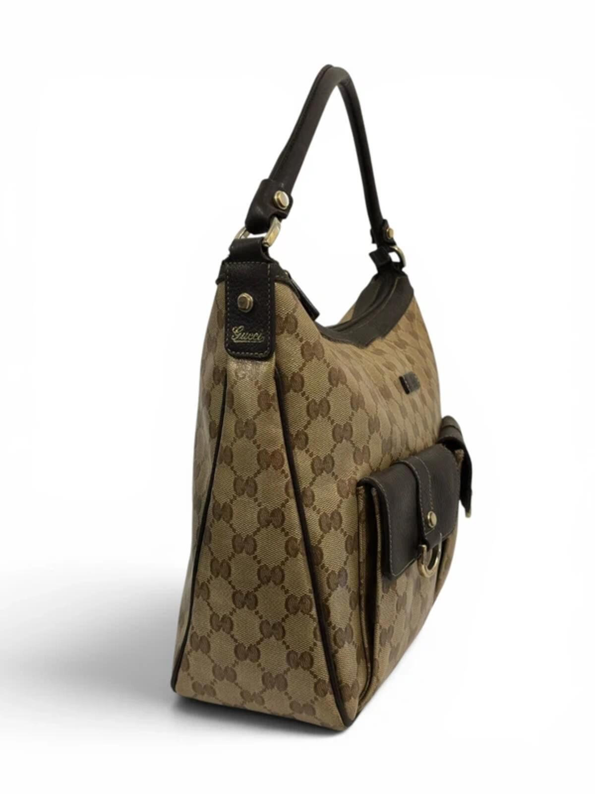 Gucci GG Abbey Crystal Brown & Beige Coated Canvas & Leather Vintage Shoulder Bag