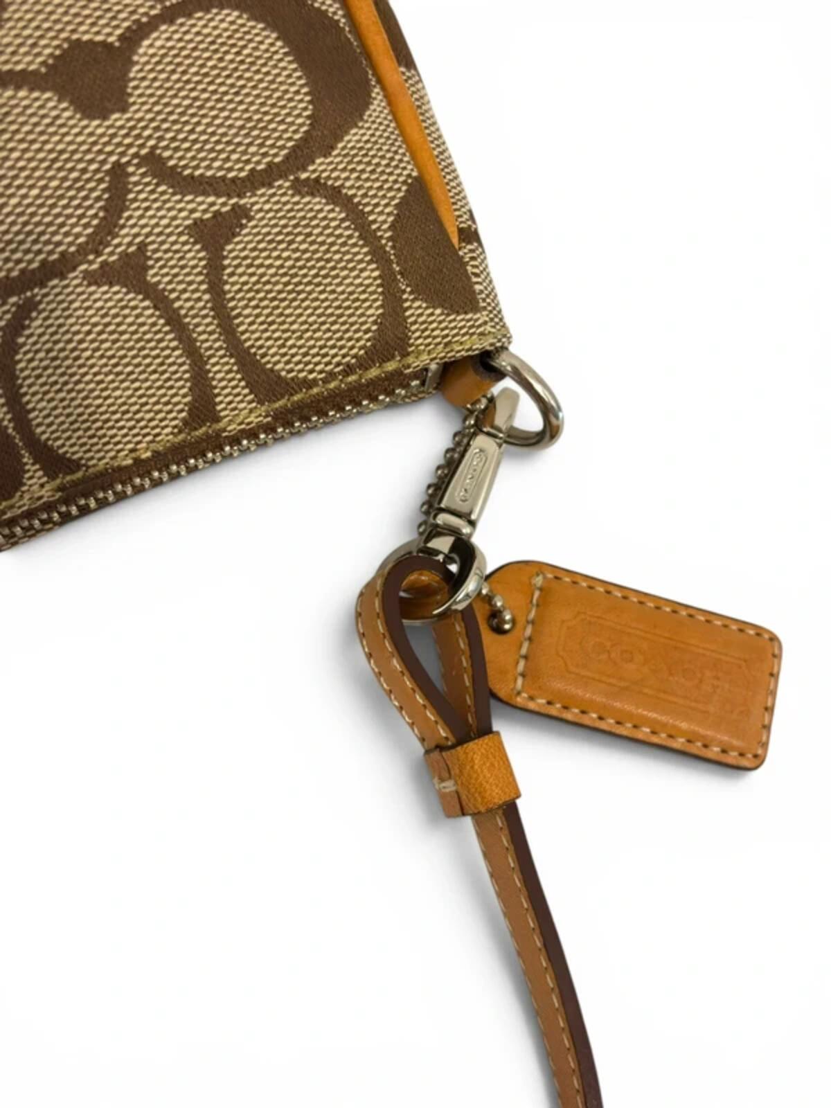 Coach Brown Mini ‘Demi’ Signature Canvas & Leather Pochette Vintage Shoulder Bag