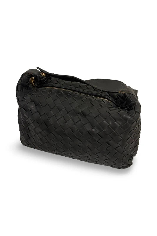 Bottega Veneta Intrecciato Black Soft Leather Accessory Pouch Bag Handbag