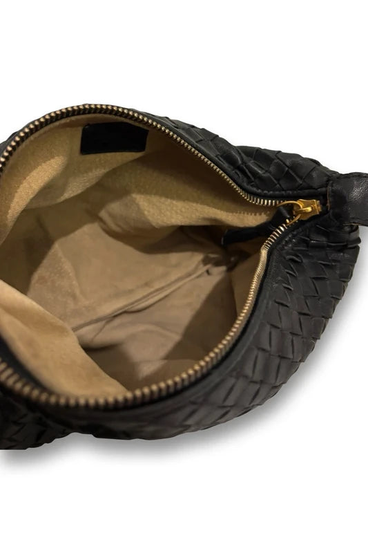 Bottega Veneta Intrecciato Black Soft Leather Accessory Pouch Bag Handbag