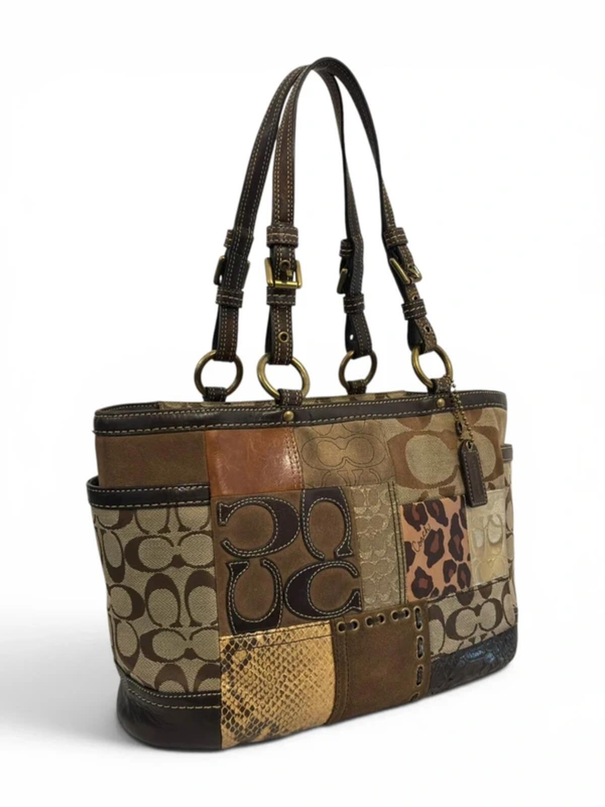 Coach Patchwork Brown Canvas Leather & Suede Cheetah Animal Print Gallery Vintage Tote Shoulder Bag