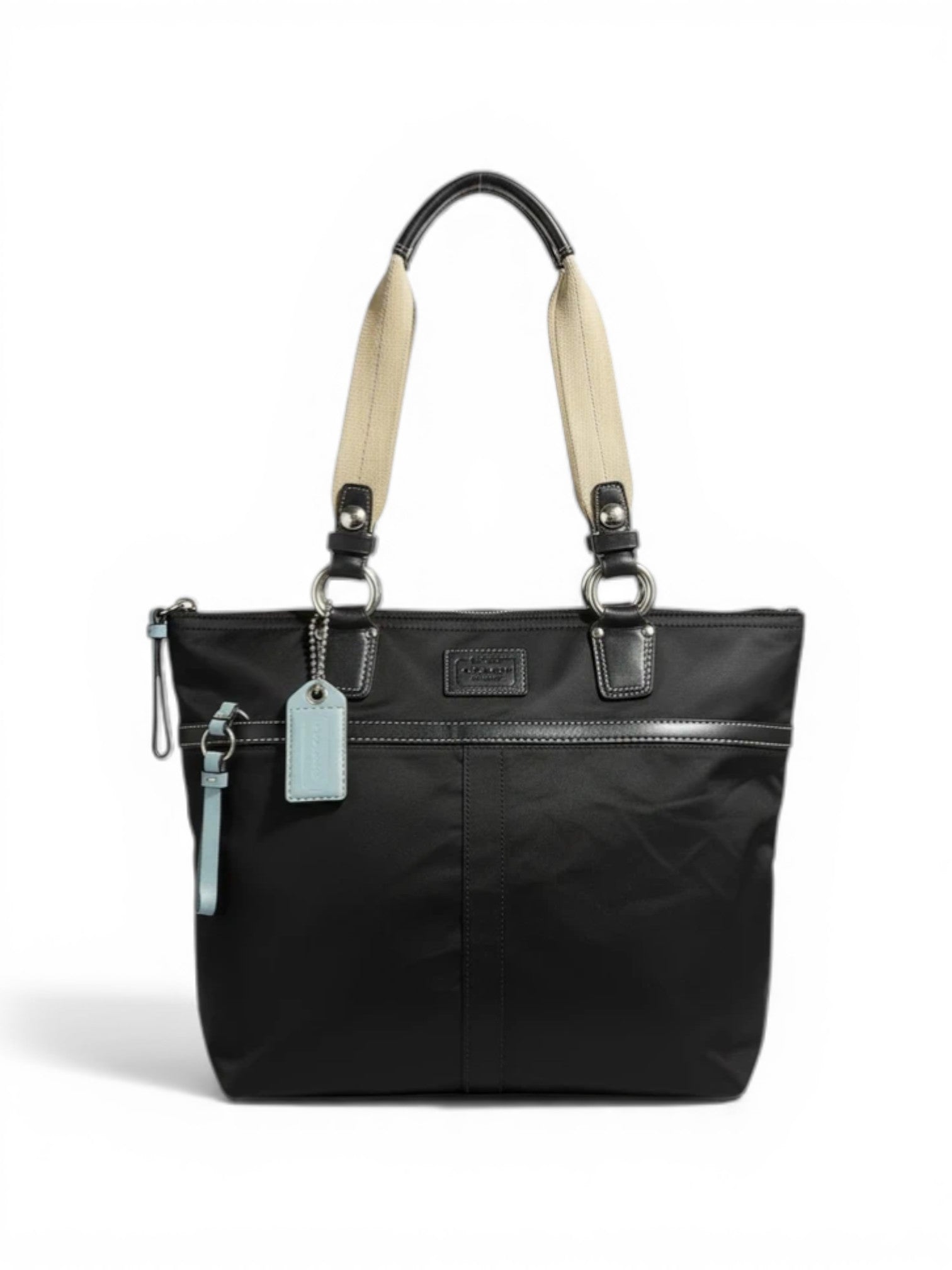 Coach Black Nylon Hamptons Leatherware & Light Blue Gallery Tote Shoulder Bag