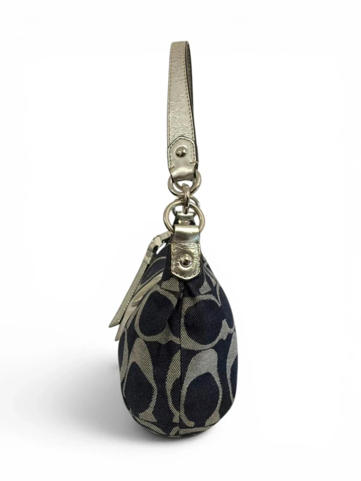 Coach Denim Blue & Silver Demi Signature Baguette Rare F19694 Shoulder Bag