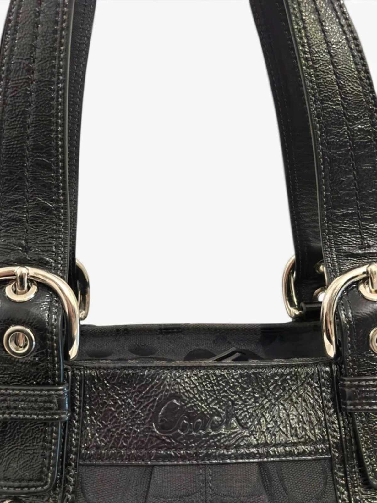 Coach Black Soho Signature Pleated Canvas & Patent Leather Vintage F13742 Tote Shoulder Bag