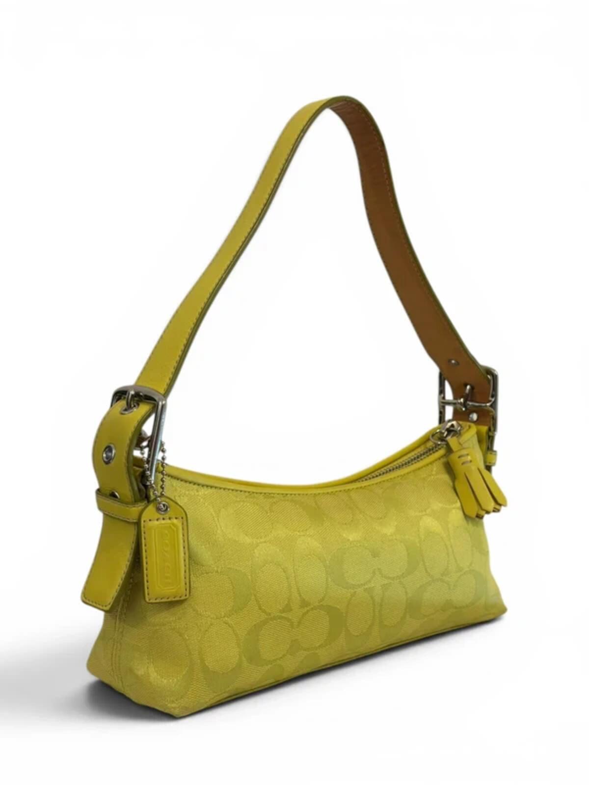 Vintage Coach Bag Rare Lime Green East West Tassel Baguette 6371