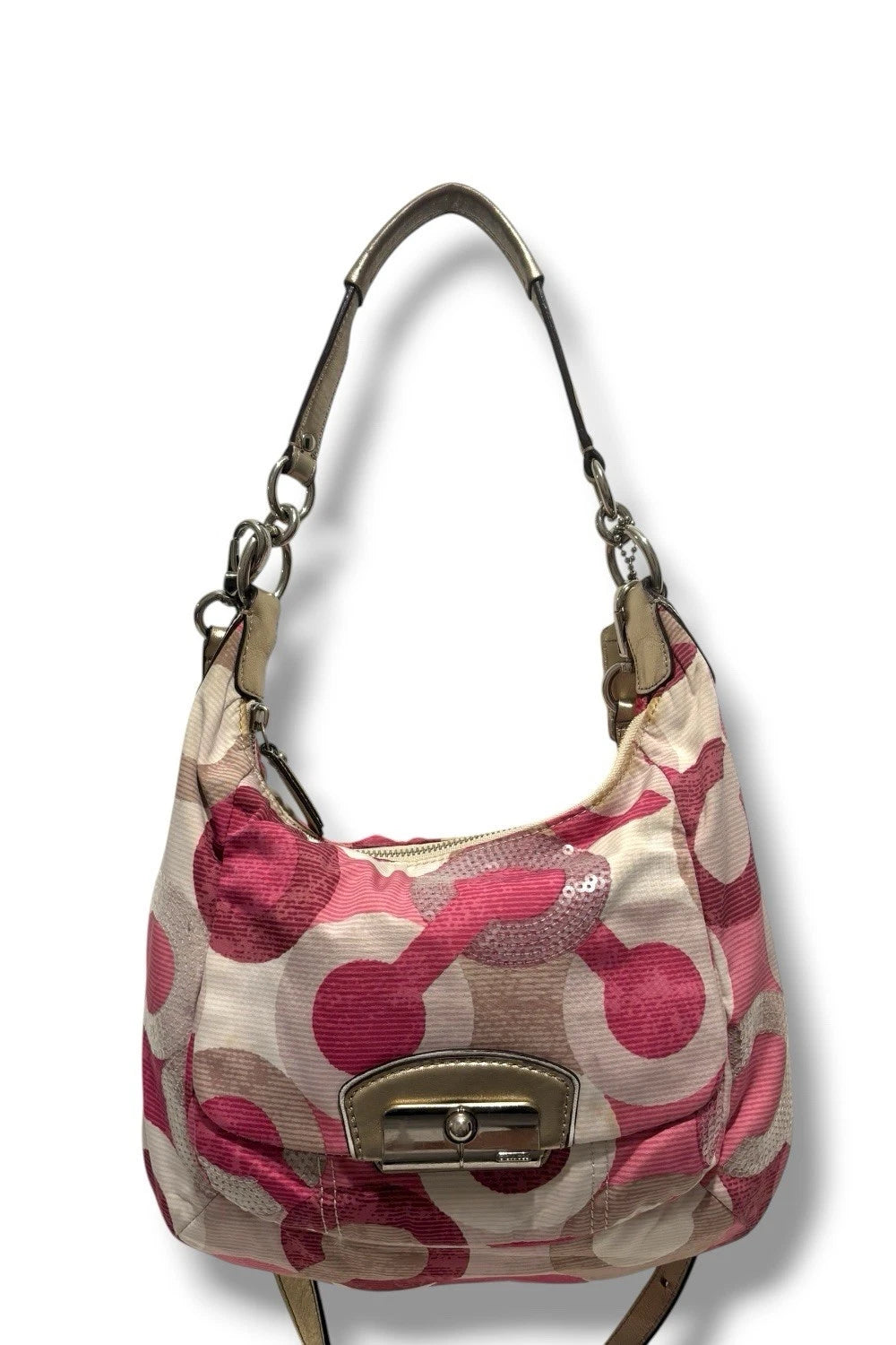 Coach Limited Edition Pink White Silver Sequin Kristen Scarlet Hobo Shoulder Bag