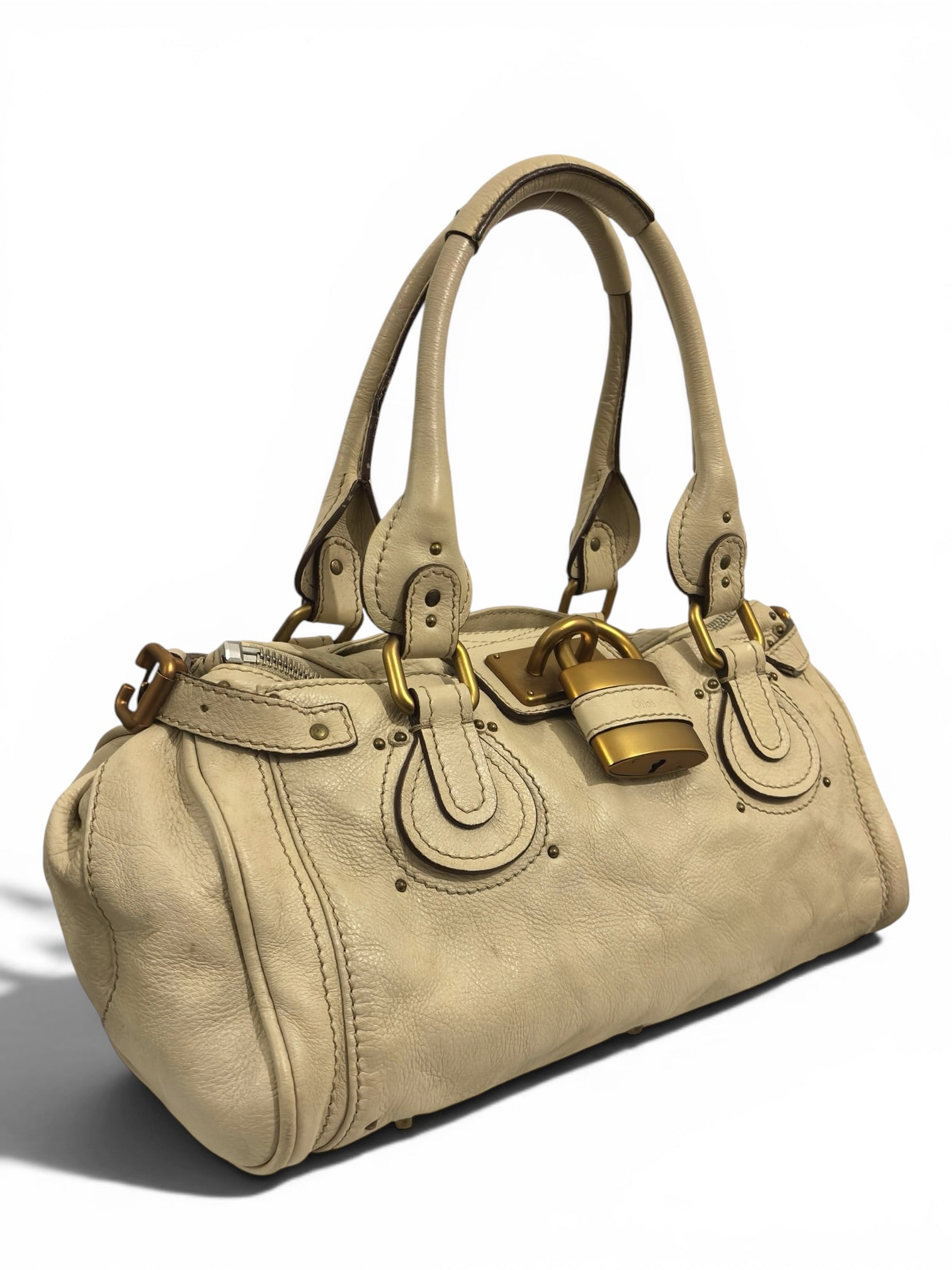 Chloe Beige / Cream Soft Leather Paddington Gold hardware Vintage Shoulder Bag