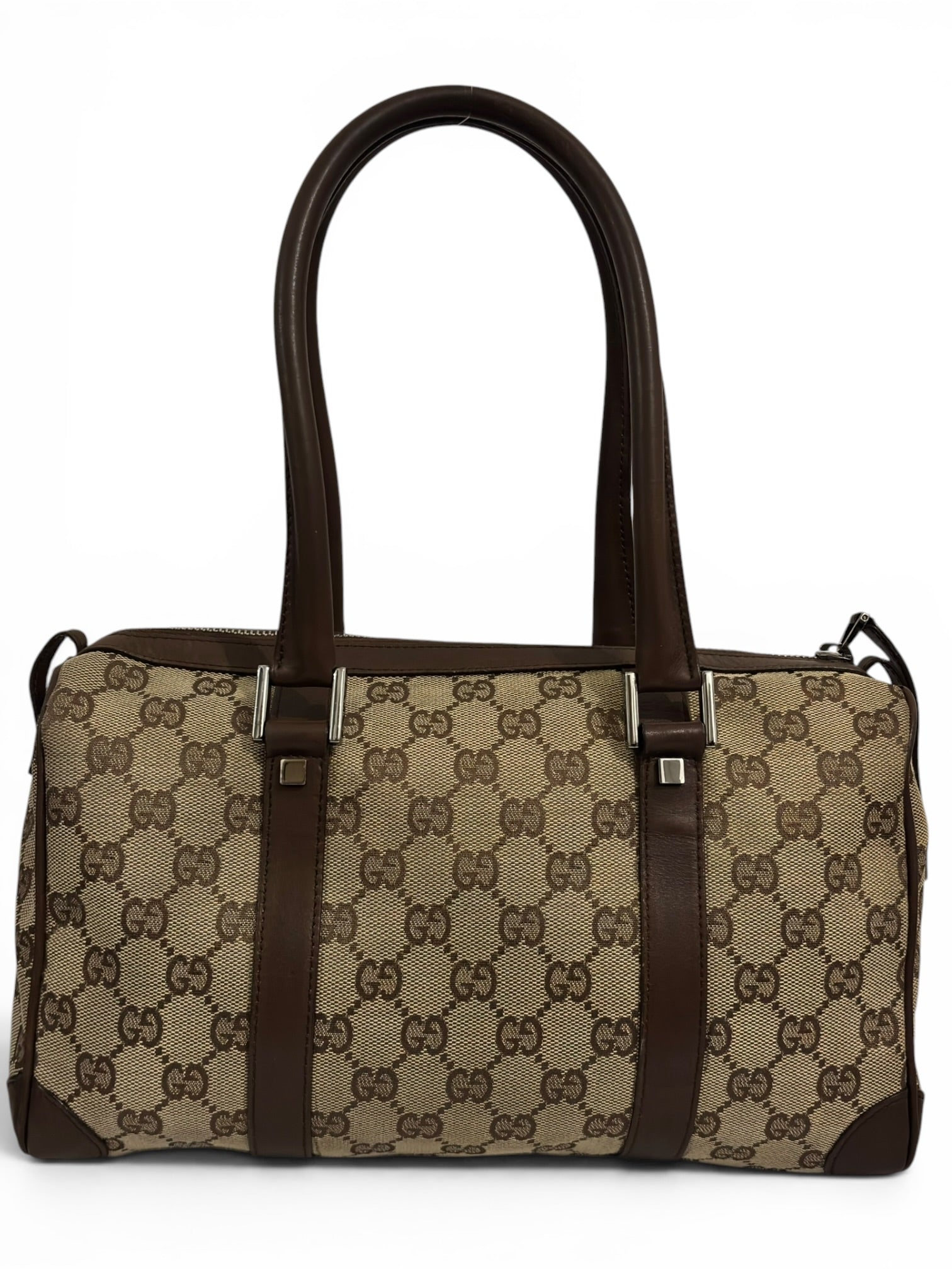 Gucci GG Supreme Beige / Ebony Brown Canvas & Leather Vintage Joy Boston Shoulder Bag
