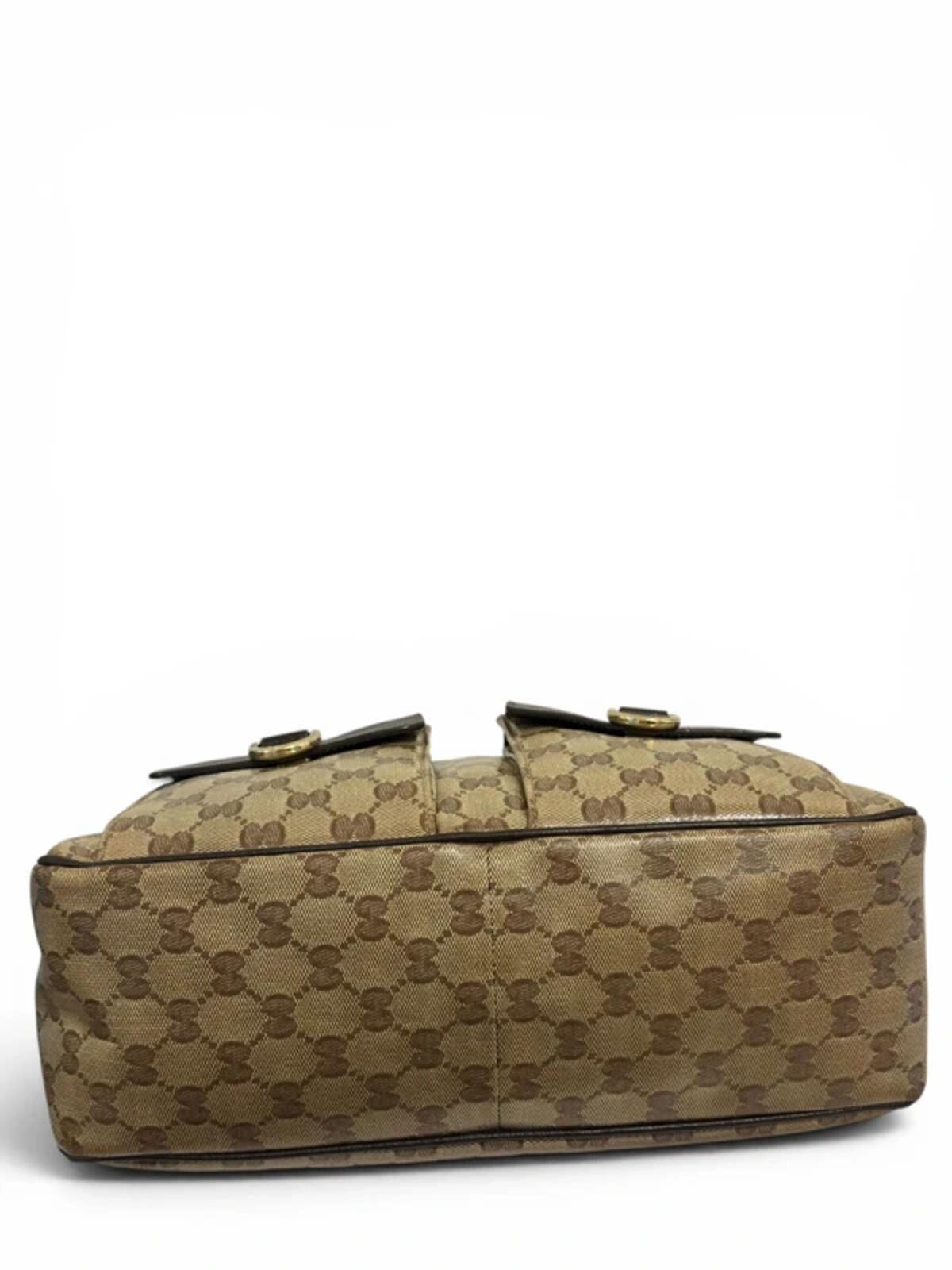 Gucci GG Abbey Crystal Brown & Beige Coated Canvas & Leather Vintage Shoulder Bag