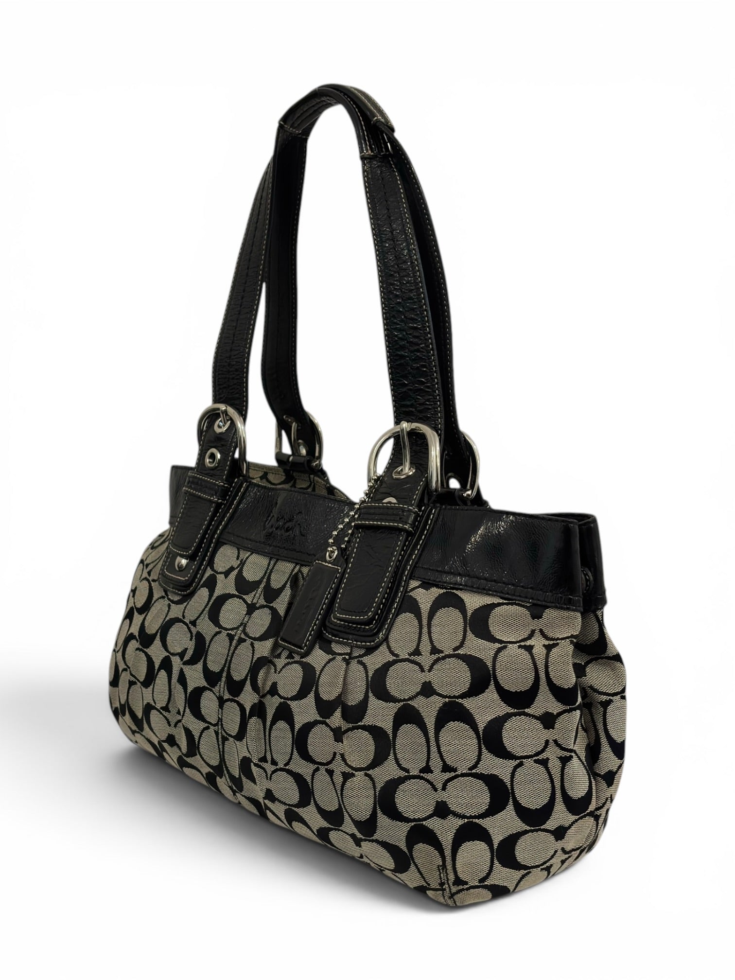 Vintage Coach Soho Signature Bag Pleated Black & Grey Tote Shoulder Bag