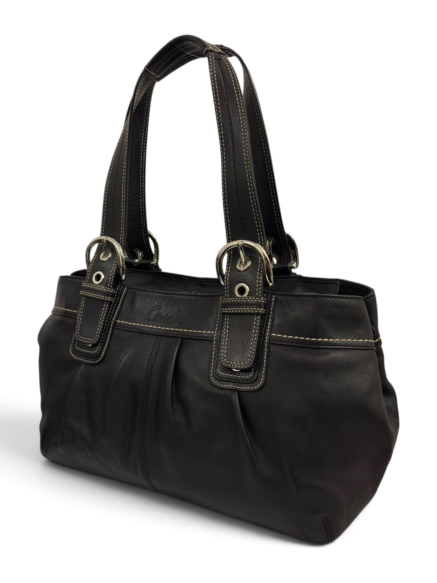 Vintage Coach Soho Bag Pleated Black Leather Tote F13732