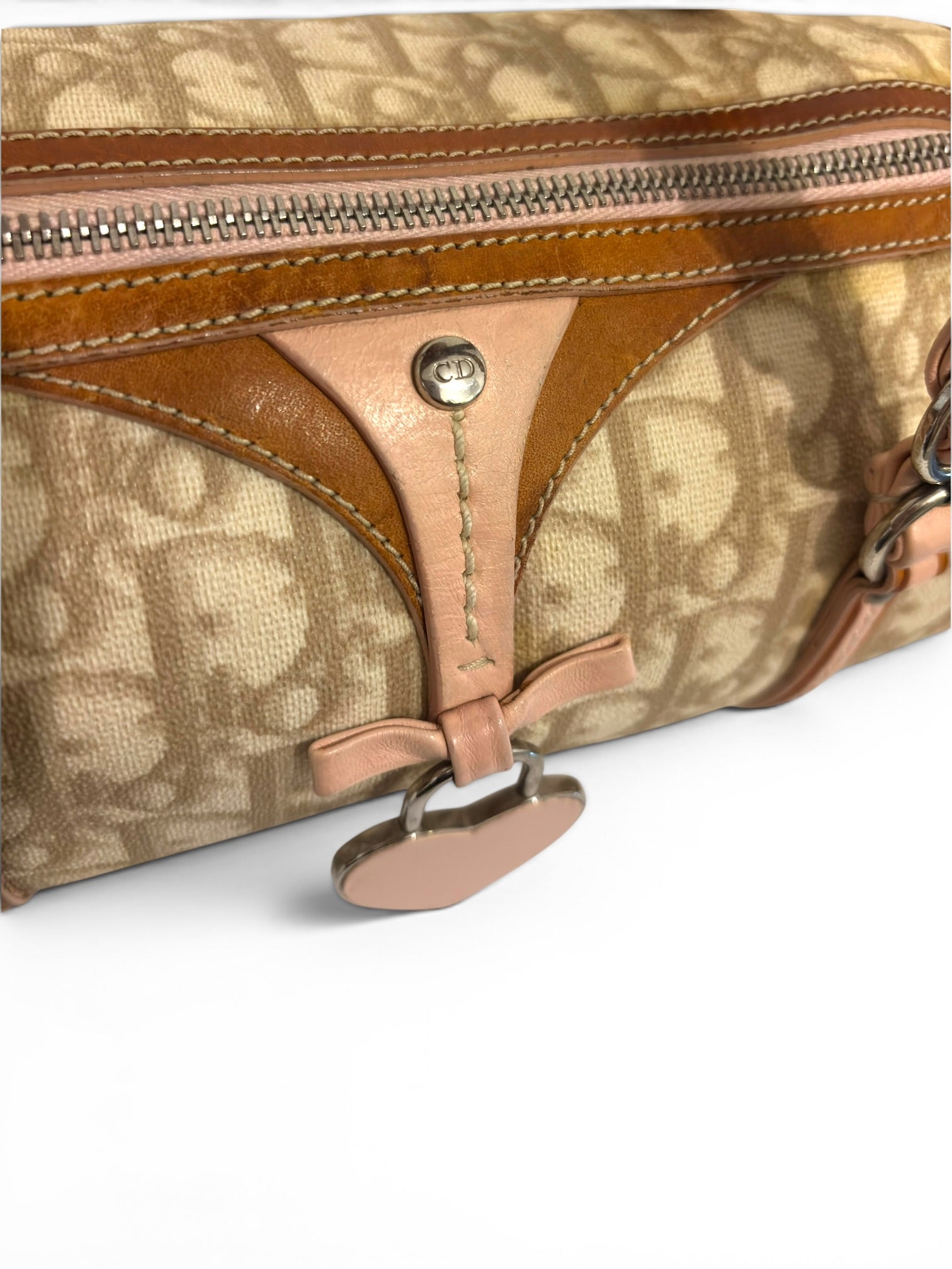 Christian Dior Rare Romantique Trotter Barrel Pink & Brown Heart Charm Galliano Vintage Shoulder Bag