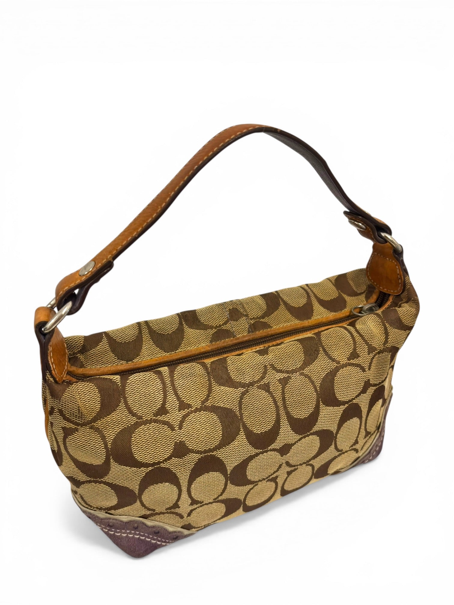 Coach Brown & Purple Suede Canvas & Leather
Baguette Shoulder Bag